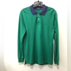 Polo Ralph Lauren long sleeve polo shirt, green, cotton, size Big Boy L (14-16).